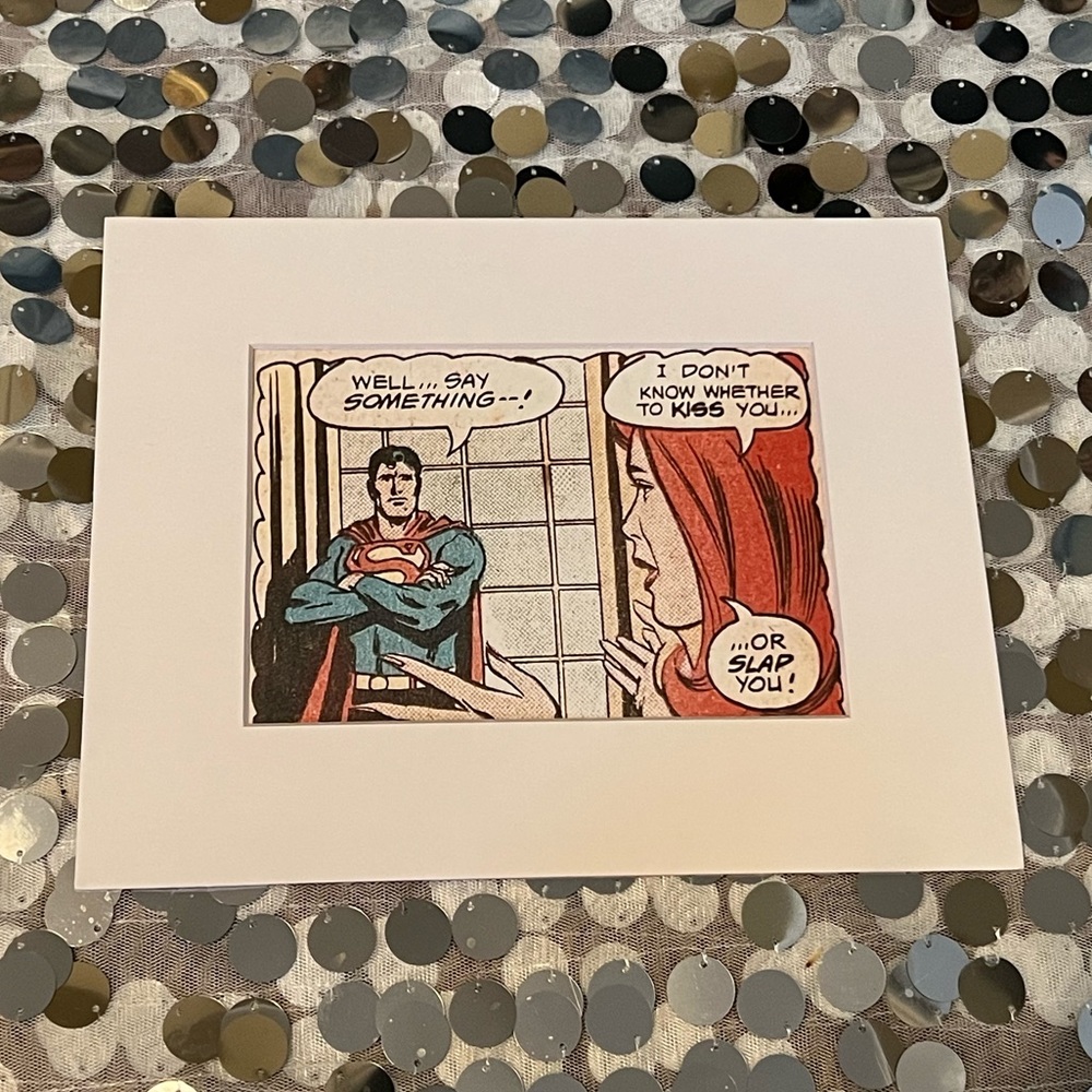 Superman RedHead lady comic Art matted pop cute retro kiss or slap
